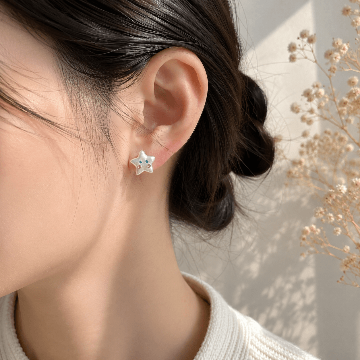 Colorful CZ Star Baroque Pearl Stud Earrings