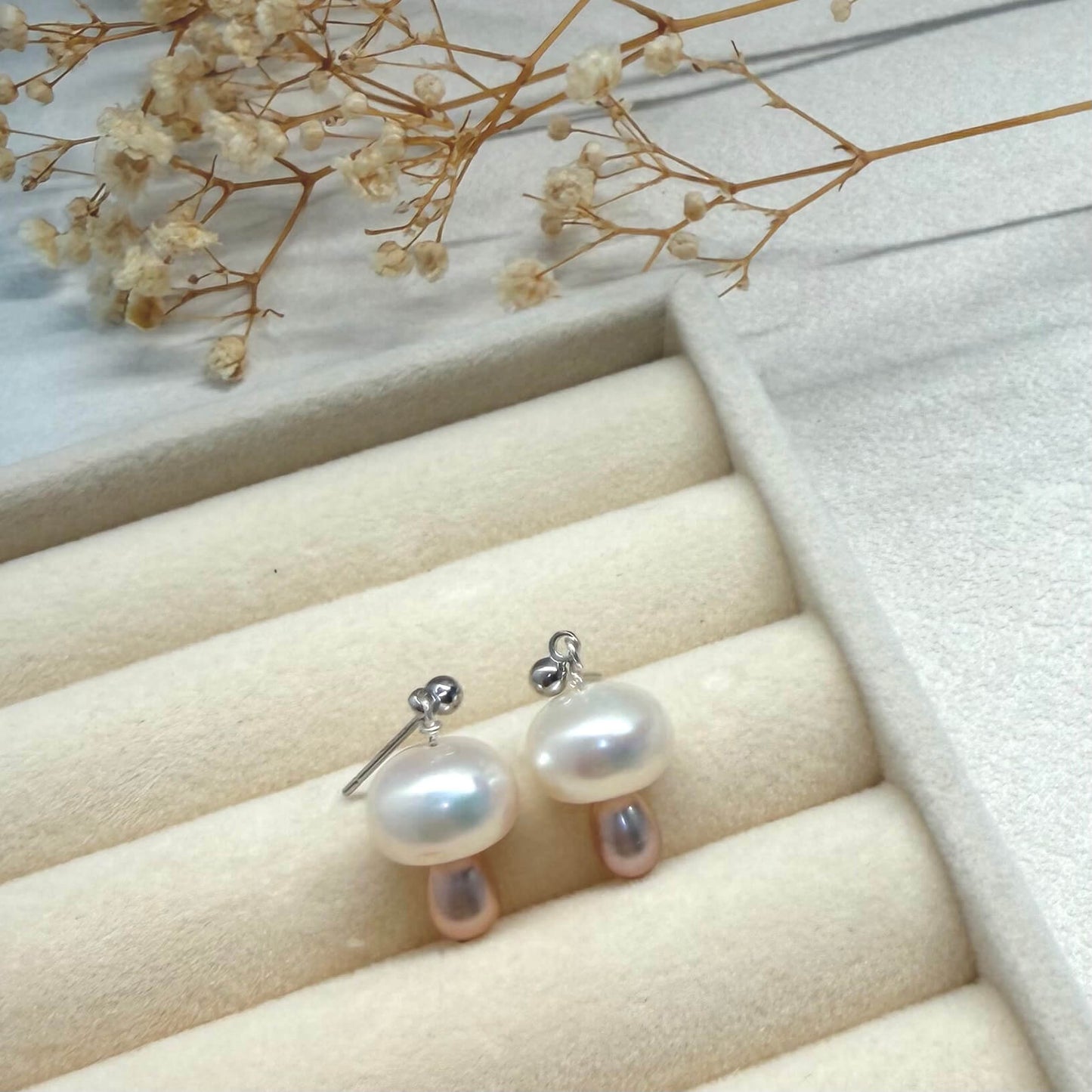 Handmade Pearl Mushroom Dangle Earrings