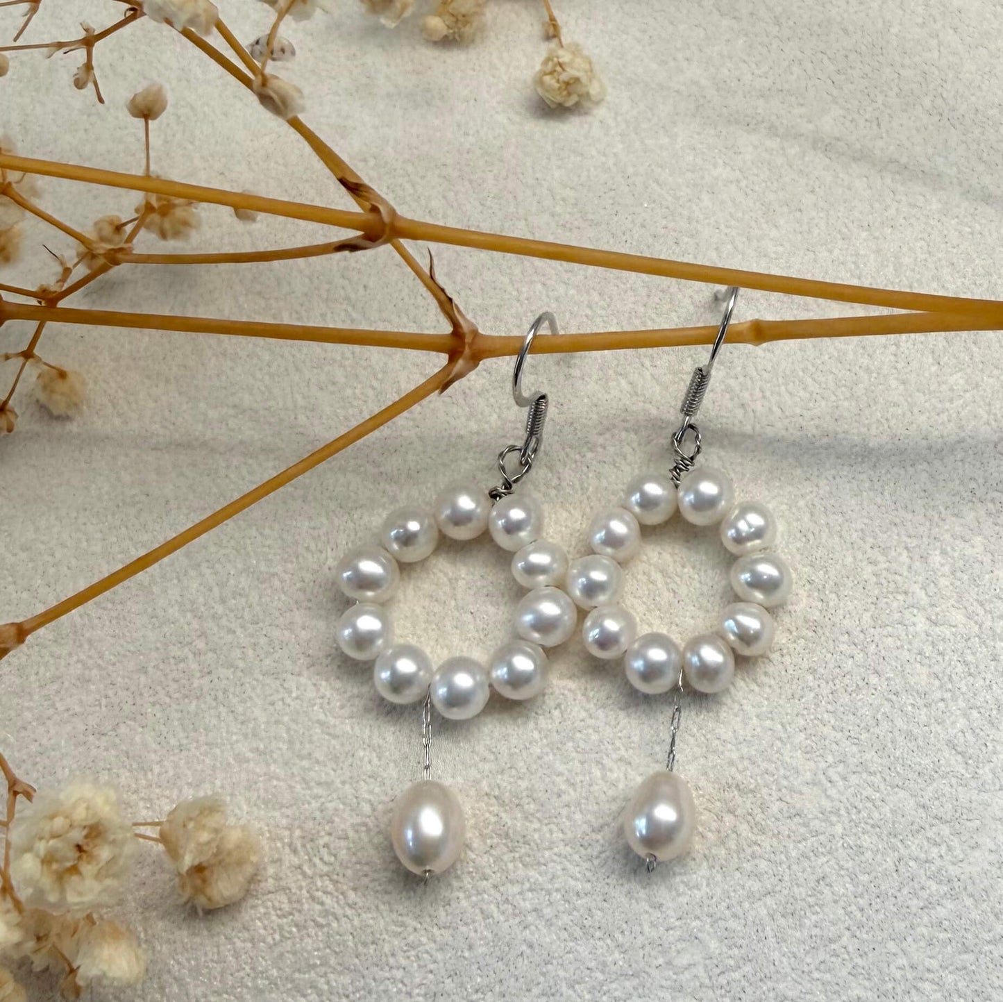 Freshwater Pearl Hoop Drop Earrings