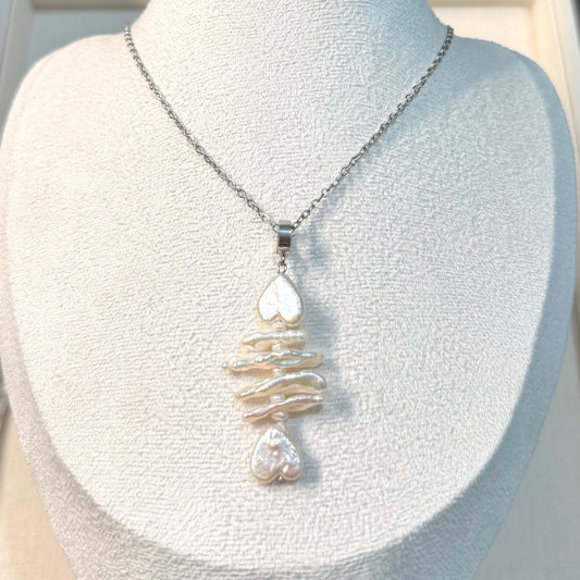 Baroque Pearl Fishbone Pendant Necklace