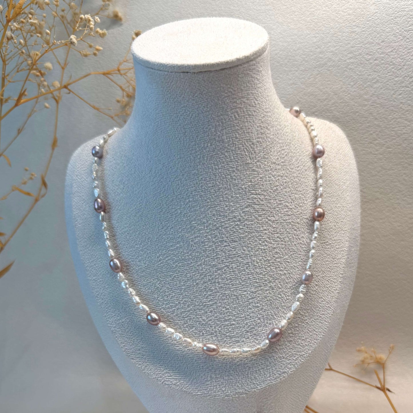 Purple & White Freshwater Pearl Necklace