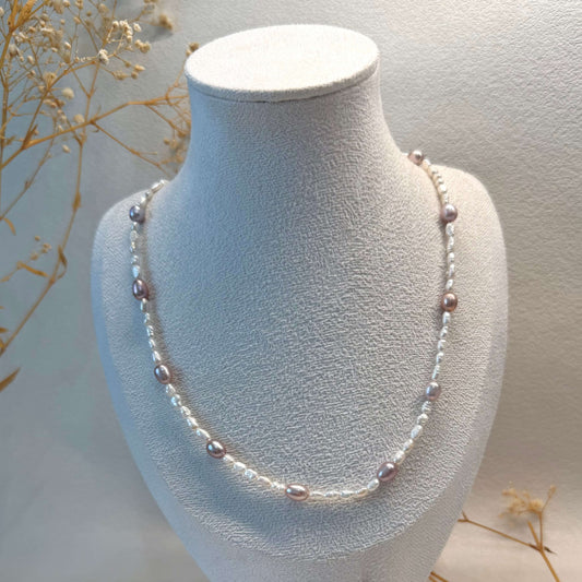 Purple & White Freshwater Pearl Necklace