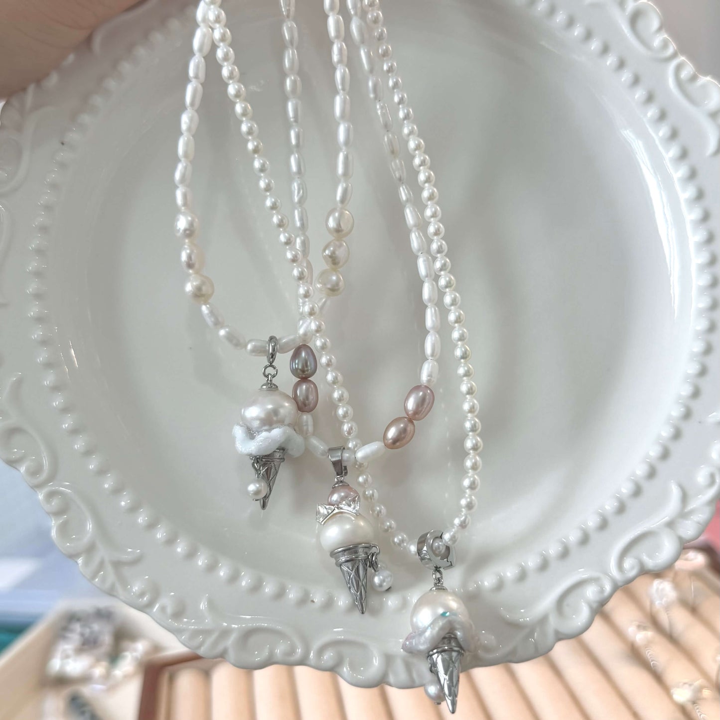 Sweet Pearl Ice Cream Necklace | Handmade Charm